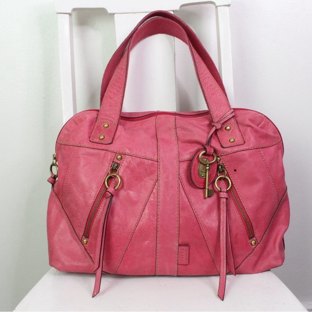 Fossil Monika Leather in Pink Flamingo Satchel